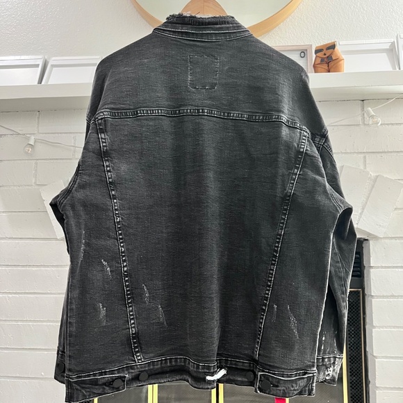 Profound Aesthetic Distressed Tattooed Style Button Up Denim Jacket - Ash - Picture 2 of 8